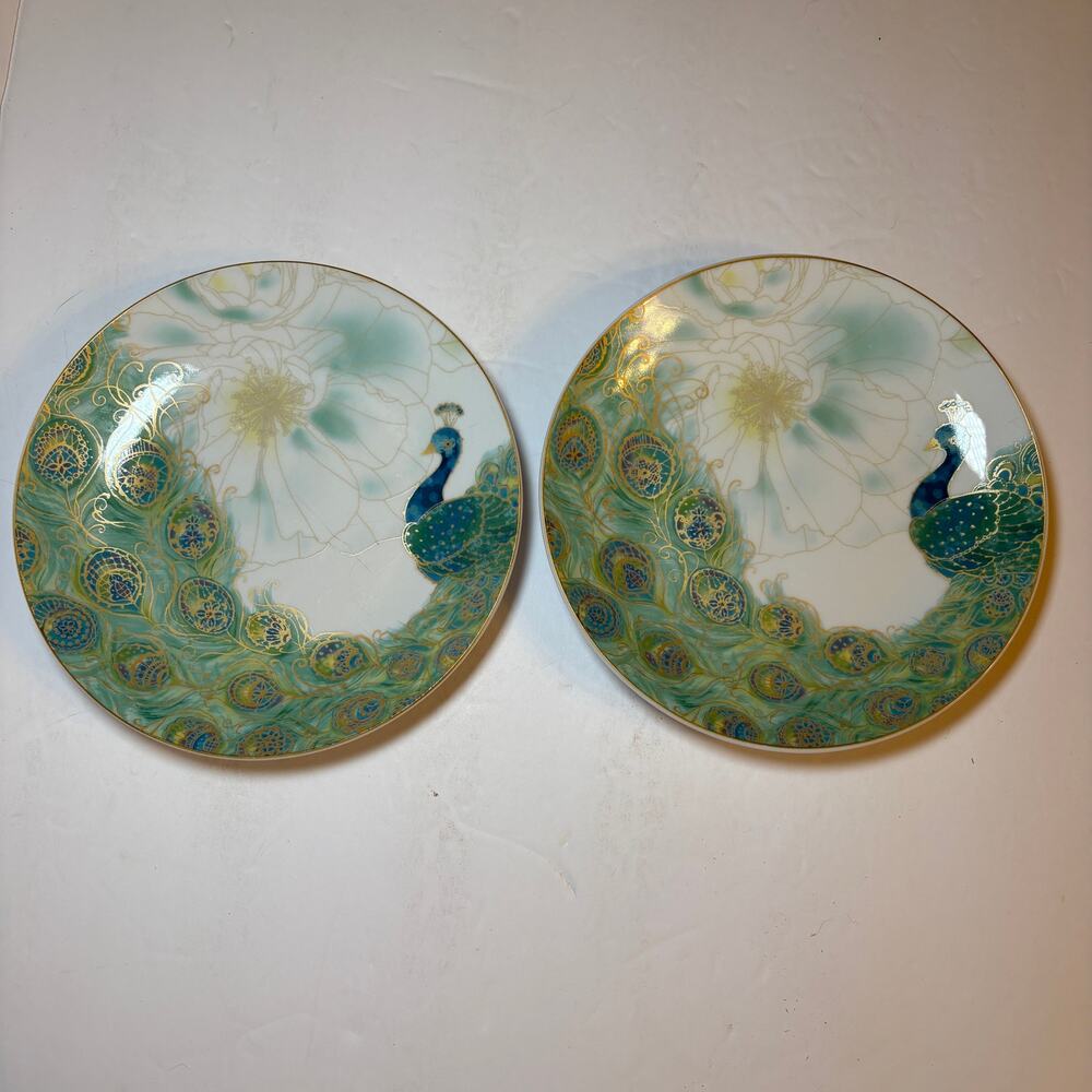 222 Fifth Lakshmi Peacock Set Of 2 Ceramic 6.5 inch Appetizer, Dessert Plates